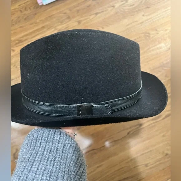 John Varvatos Black Fedora Hat Size S/M - Picture 2 of 5
